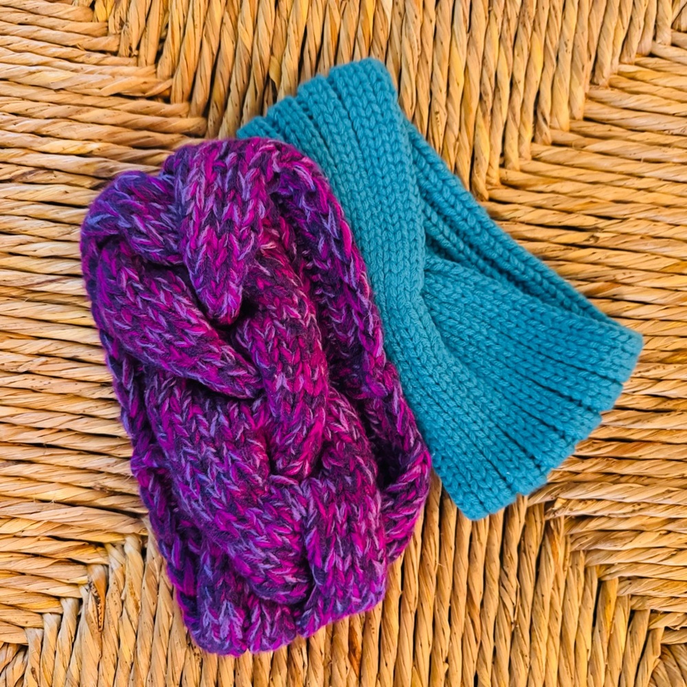 Knitted Headbands - Purple and Blue